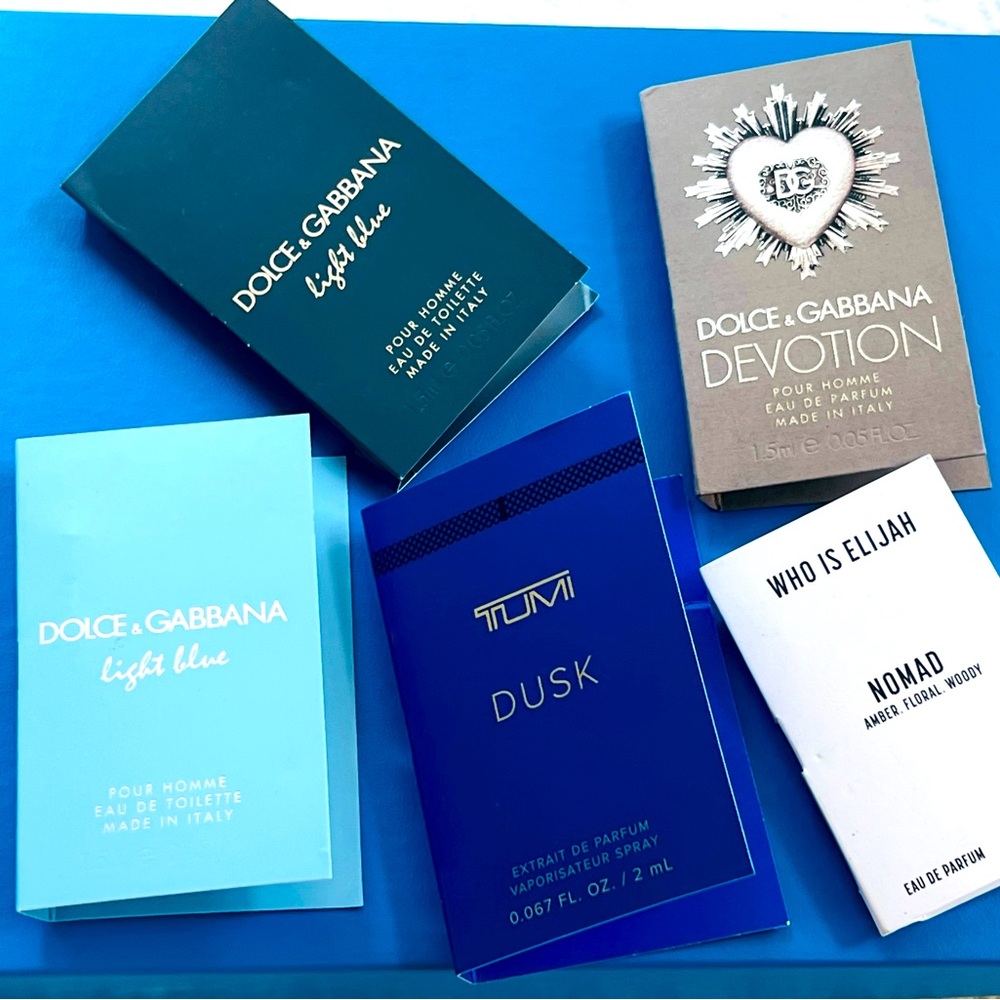 Men's Luxury 🖤 Designer Cologne Sampler 5 Bottles Dolce & Gabana Tumi Nomad 💙